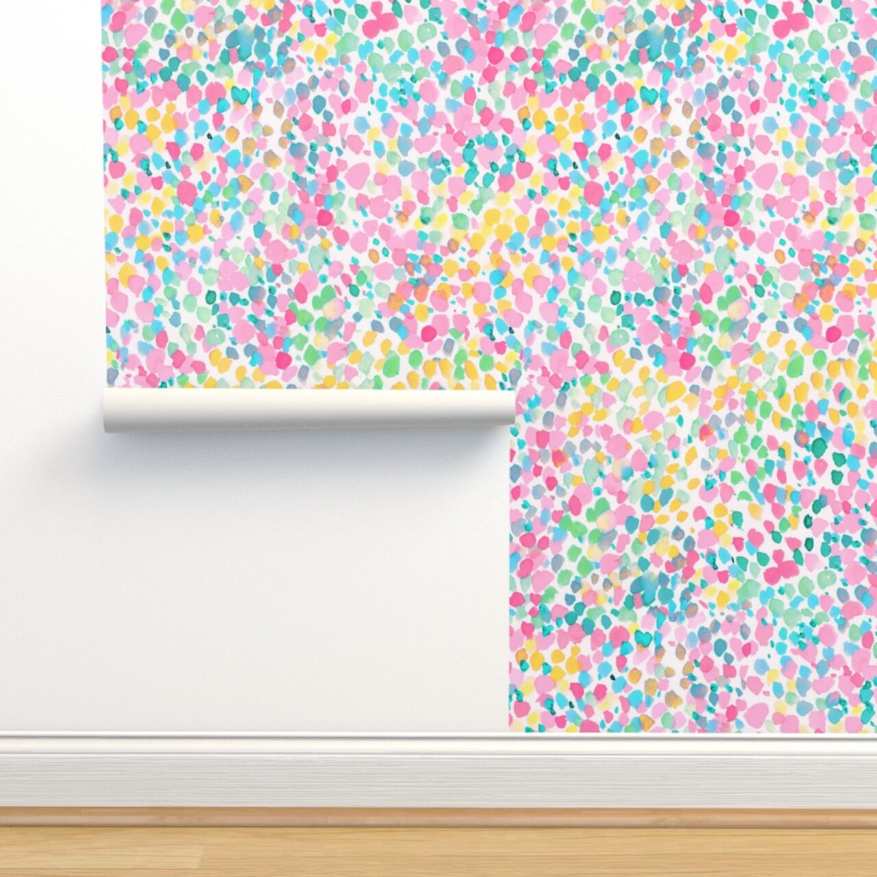 Watercolor Dots Pastel Abstract Colorful Cheerful Happy Bright Pink Yellow Blue Custom Removable Wallpaper by Spoonflower Peel & Stick Wallpaper 2FT Wide